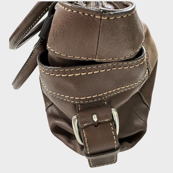 FOSSIL Castille Satchel Espresso Leather Handbag Side Pockets - Picture 10 of 12